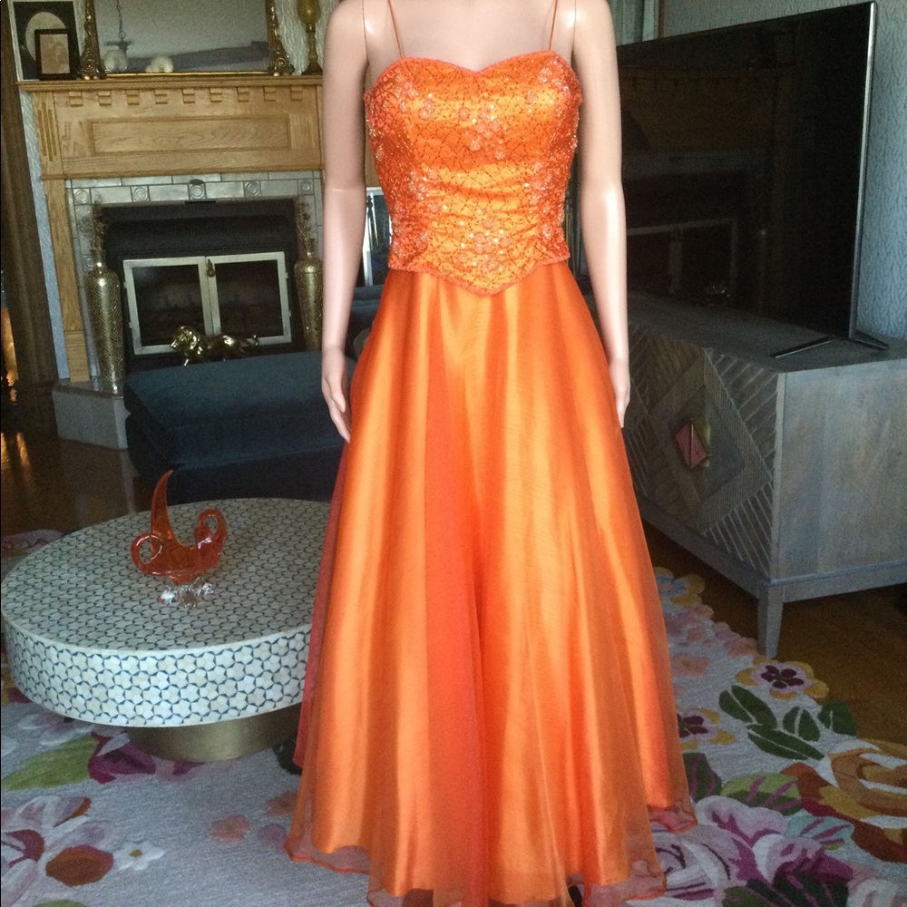Precious Formals Orange Beaded Dress 6